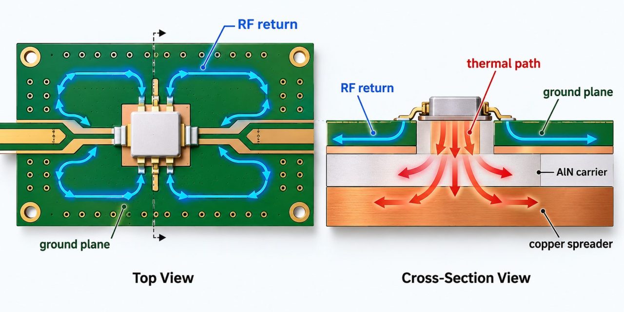 Aluminum Nitride PCB RF Power Layout: Separating Return Current from Heat Spreading