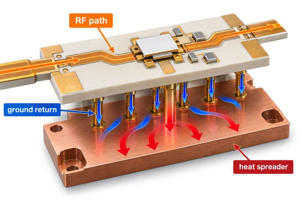 RF power path and ground return Ceramic PCB