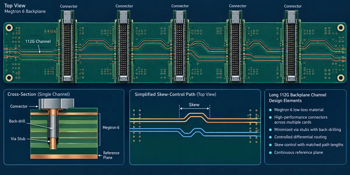 Megtron 6 PCB for 112G Backplanes: Managing Skew, Vias, and Reference-Plane Continuity
