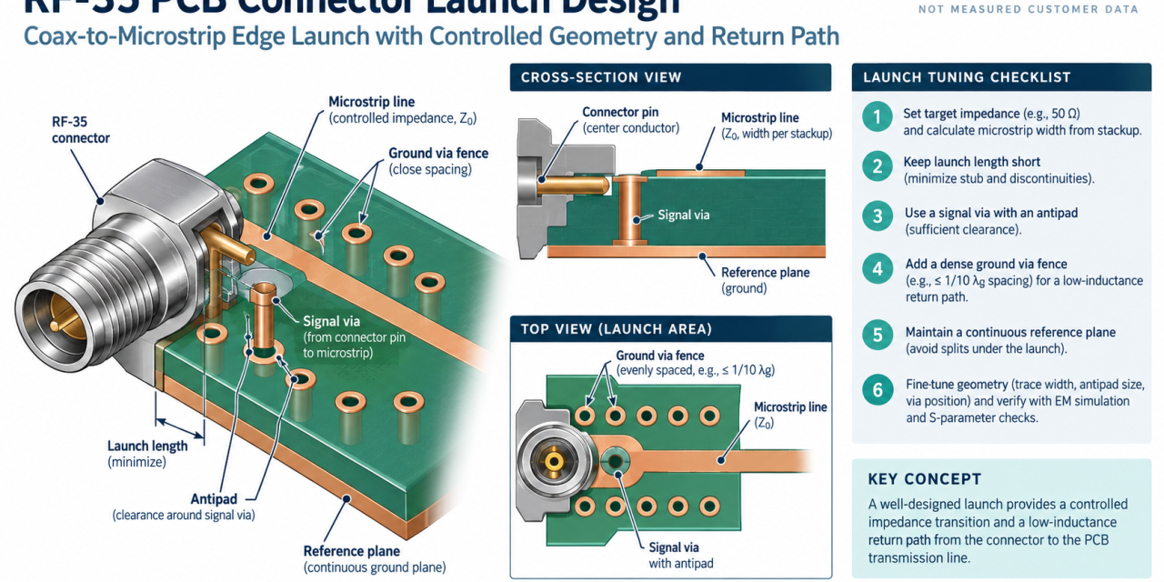 RF-35 PCB Connector Launch and Via Transition: A Practical Verification Workflow