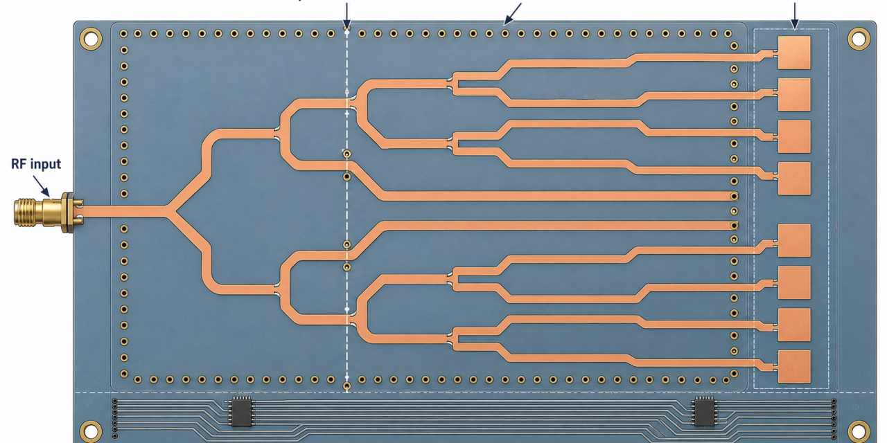 RO3003 PCB Phased-Array Feed Network Layout