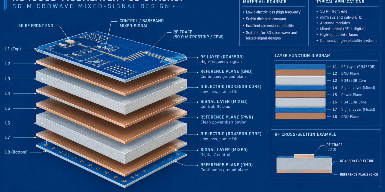 RO4350B PCB Stackup Selection for 5G and Microwave Mixed-Signal Boards
