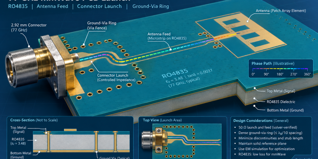 RO4835 PCB 77 GHz RF Launch Design: Control Phase and Return Current