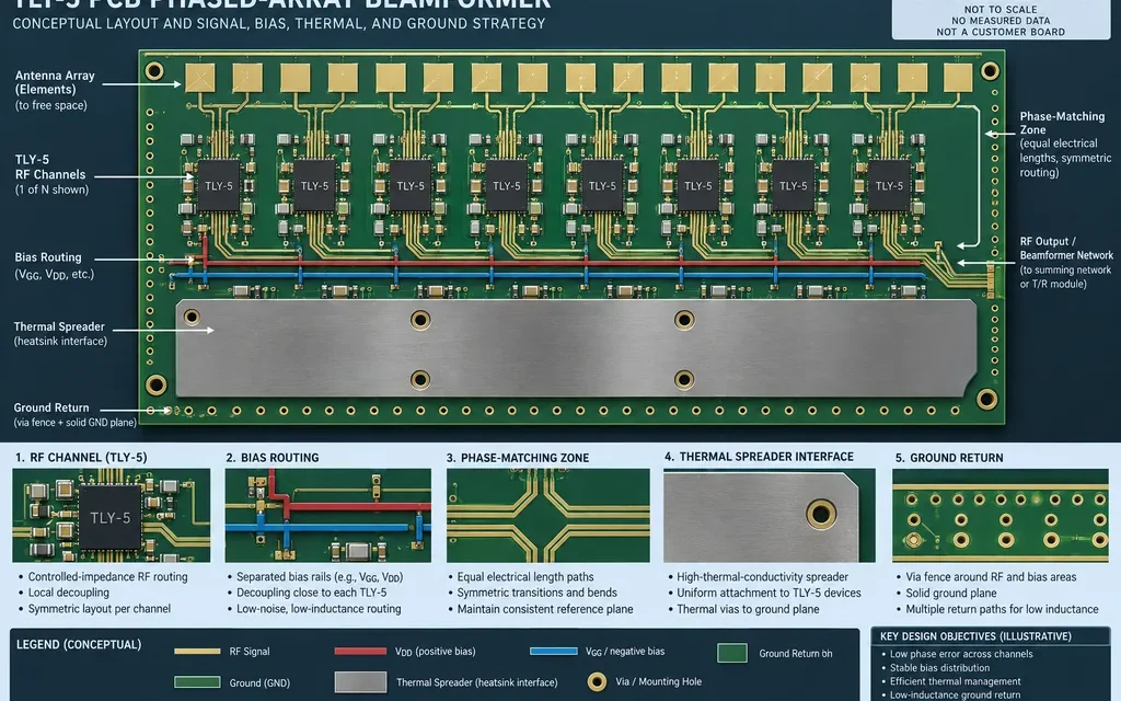 TLY-5 PCB in Phased-Array Beamformers: A Thermal and Bias-Routing Strategy