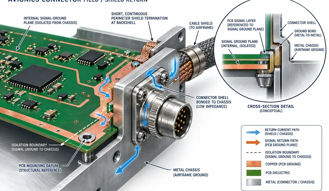 Aerospace PCB Connector Grounding: Where the Board, Backshell, and Chassis Meet