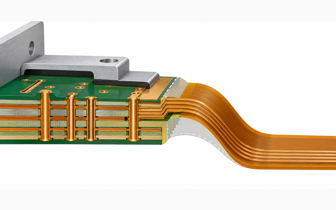 Connector support at a rigid-flex interface Aerospace PCB