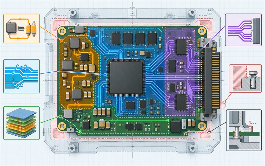 Flight-computer layout zones and mechanical keep-outs Aerospace PCB