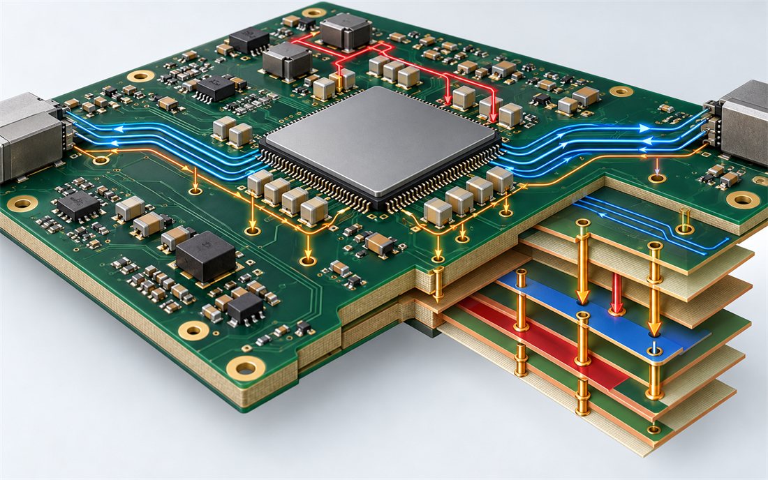 FPGA flight-computer board and signal-power layer cutaway Aerospace PCB