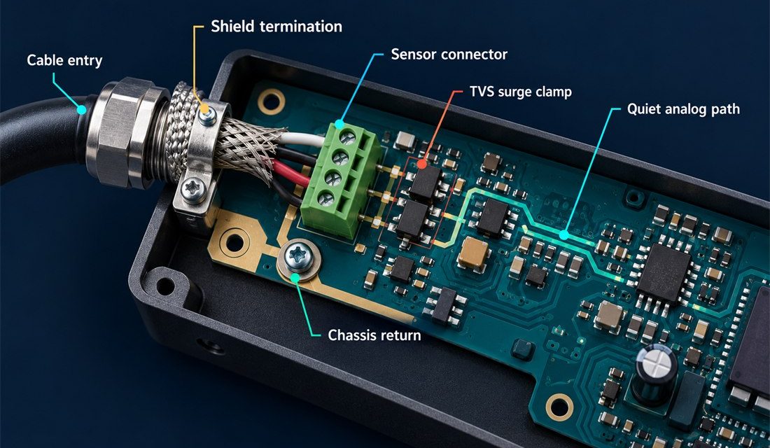 How an IoT Sensor PCB Survives Long-Cable ESD Paths