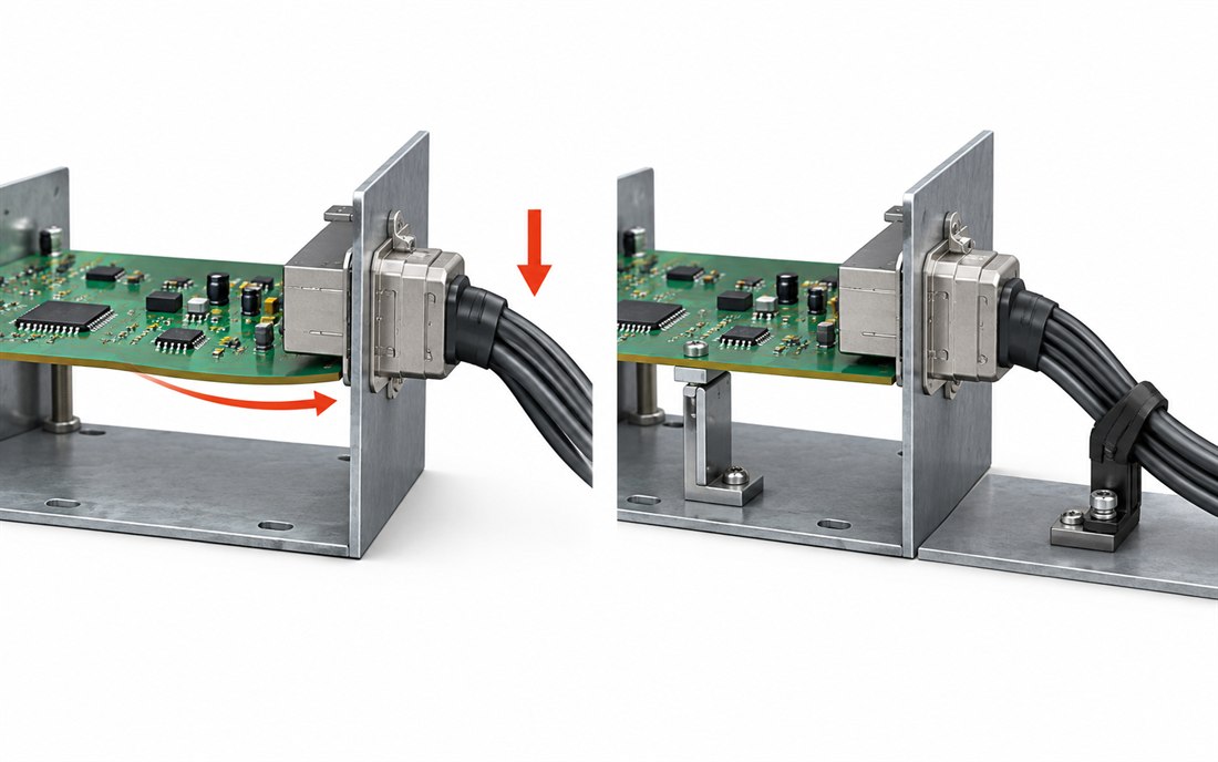 Connector load relief at a spacecraft PCB edge Satellite PCB