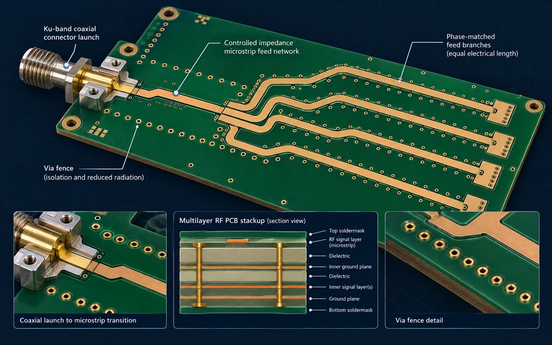 Satellite PCB Ku-Band feed network