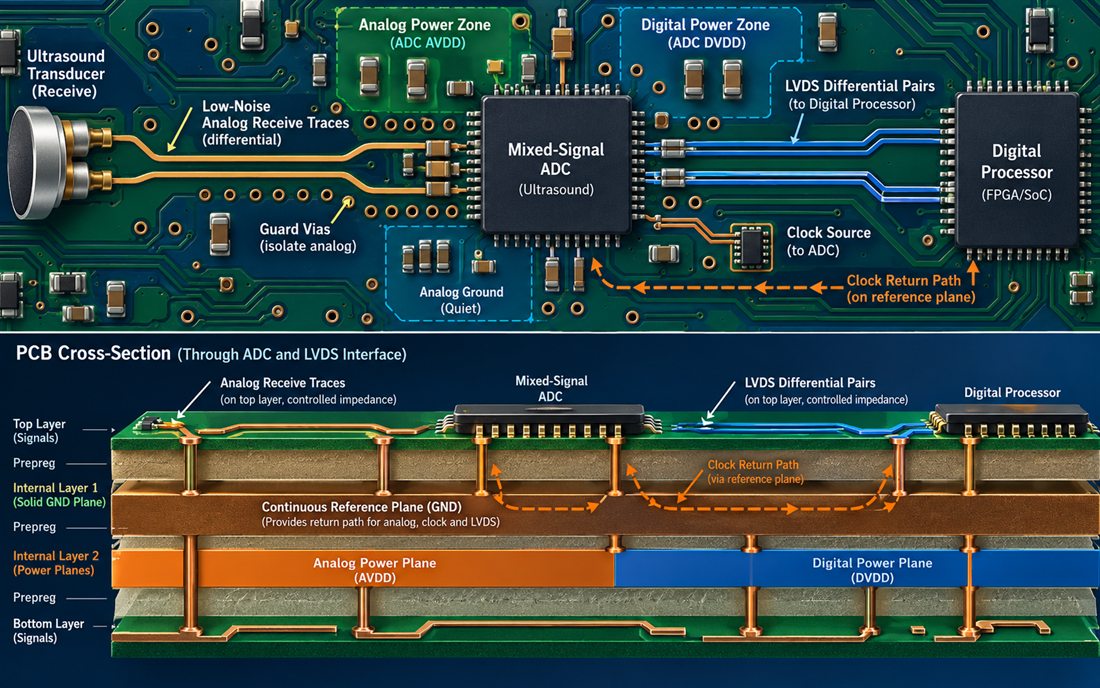 Ultrasound PCB ADC LVDS interface